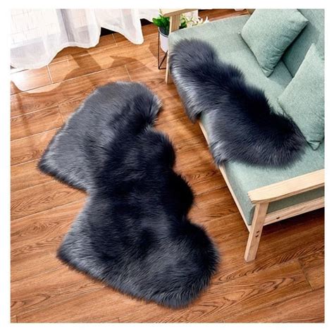 Tapis En Fausse Fourrure Moelleux Shaggy Antid Rapant Pour Chambre D