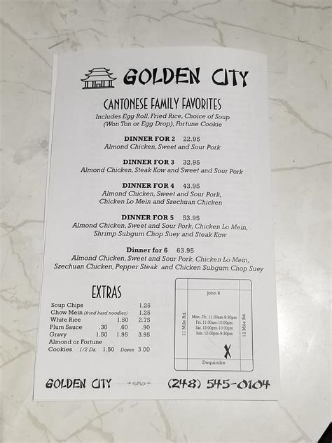 Menu At Golden City Restaurant Madison Heights