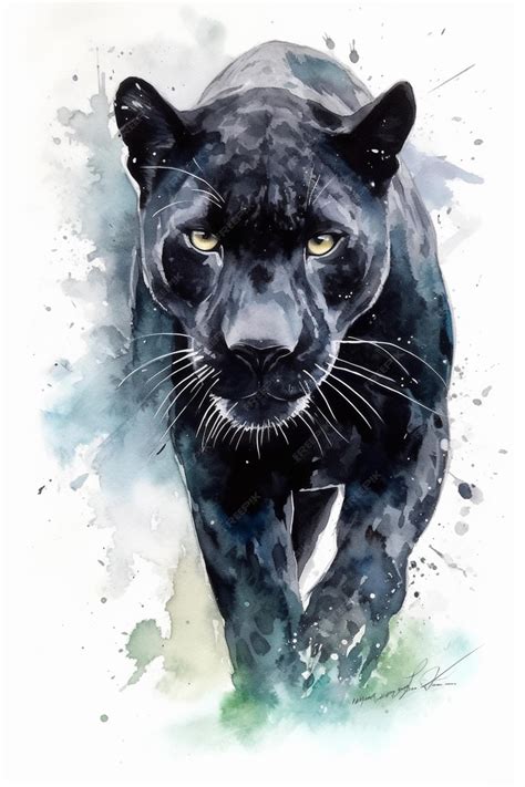 Premium AI Image | Watercolor painting of a black panther