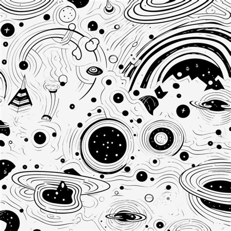 Black White Ringed Planet Doodle Space Wars Black White Spacecraft