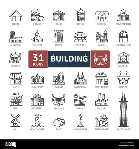 Building Icons Pack Thin Line Architecture Icons Set Simple Vector