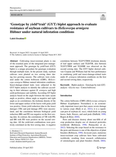 ‘genotype By Yieldtrait Gyt Biplot Approach To Evaluate Resistance