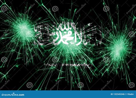 Saudi Arabia Fireworks Sparkling Flag. New Year, Christmas and National ...