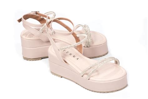 Anabela Flat Strass 3 Tiras Nude Tamanhos 30 31 32 33 Ftérna