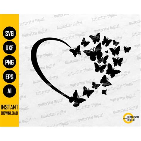 Butterfly Heart Svg Butterflies Svg Htv Vinyl Stencil T Inspire Uplift