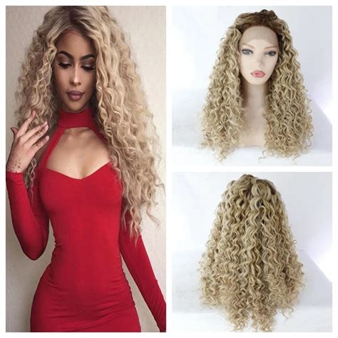 MRWIG Kinky Curly Short Dark Roots Brown Ombre 613 Mixed Blonde 27