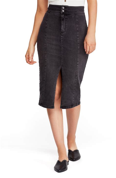 Women's Skirt Black Pencil Stretch Denim Midi 25 - Walmart.com - Walmart.com