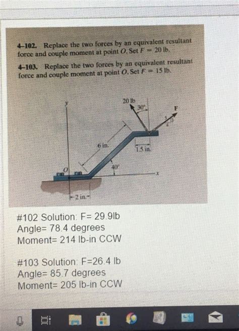 Solved 4 102 Replace The Two Forces By An Equivalent Chegg