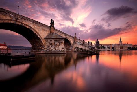 Charles Bridge during Sunrise, Prague, Czech Republic Stock Image ...