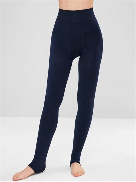 29 OFF 2020 High Waist Fleece Stirrup Leggings In DARK SLATE BLUE