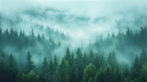 Premium Photo Vintage Retro Hipster Misty Landscape With Fir Forest