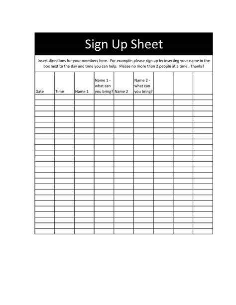 Free Printable Sign In And Sign Up Sheet Pdf Word Excel