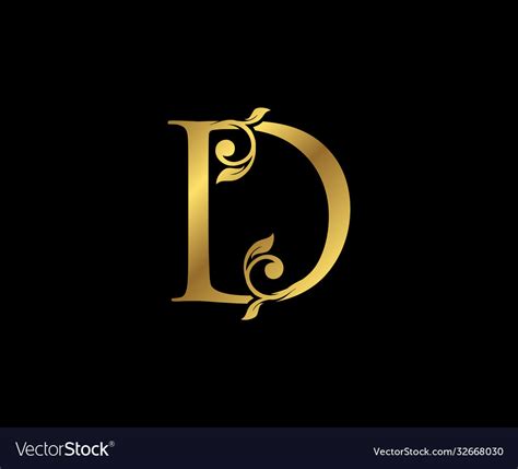 D Letter Floral Gold Logo Classy Drawn Emblem Vector Image