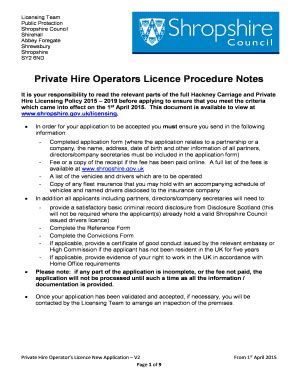 Fillable Online Private Hire Operators Licence Procedure Notes Fax