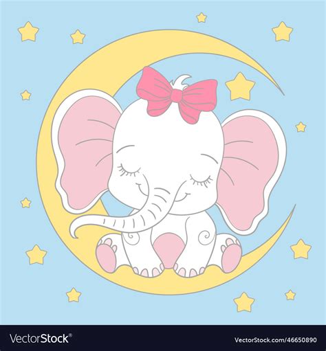 White baby elephant sleeps on the moon Royalty Free Vector