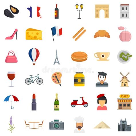 France Icons Set Flat Vector Isolated Stock Vector Illustration Of