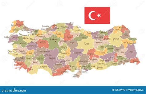 Turquía Mapa Y Bandera Del Vintage Ejemplo Stock de ilustración