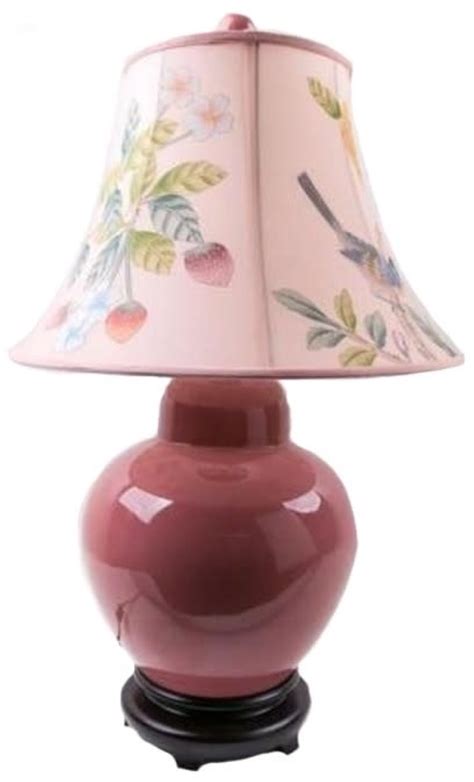 Oriental Table Lamp Porcelain Hand Painted Shade Pink W Xd Xh Cm