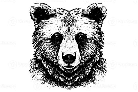 Ink hand drawing sketch bear mascot or logotype head. Vector ...