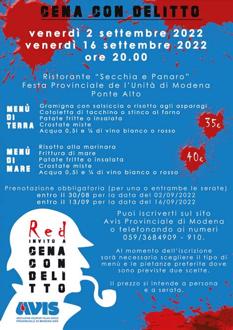 Invito A Cena Con Delitto Iscriviti Subito AVIS Provinciale Modena