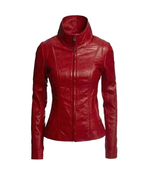 Womens Genuine Lambskin Real Leather Jacket Biker Slim Motorcycle Red