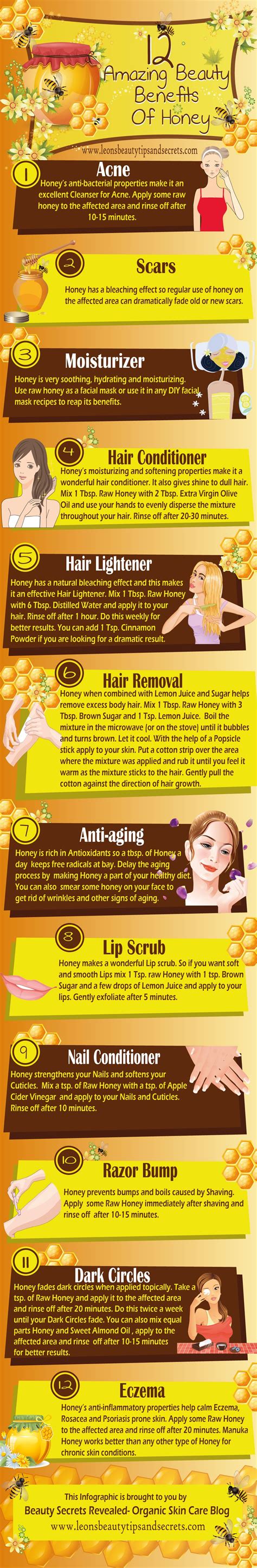 12 Amazing Beauty Benefits Of Honey Infographic ~ Visualistan