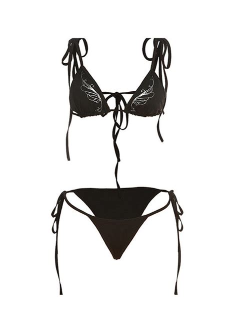 Emmiol Free Shipping 2025 Butterfly Micro String Bikini Set Black M In