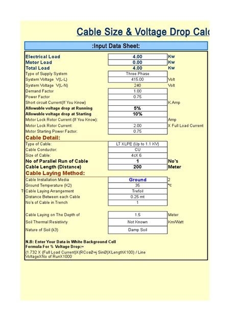 Cable Size Voltage Drop Calculation 1119 Pdf Coaxial Cable