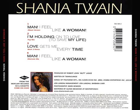 Car Tula Trasera De Shania Twain Man I Feel Like A Woman Cd Single