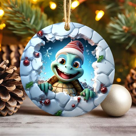 D Turtle Breakthrough Christmas Ornament Sublimation Png Dpi