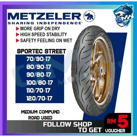 METZELER SPORTEC STREET TUBELESS TYRE TIRE TAYAR MOTORCYCLE Shopee