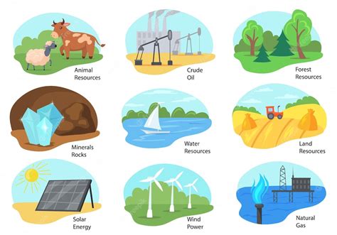 Différents Types Dillustration De Ressources Naturelles Vecteur Premium