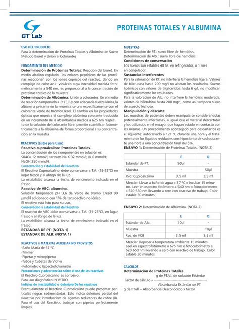 Pdf Proteinas Totales Y Albumina Gtlab Ar Proteinas Totales Y