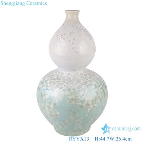 Ryyx White Glazed Crystalline And Green Ceramic Bottle Gourd Shape