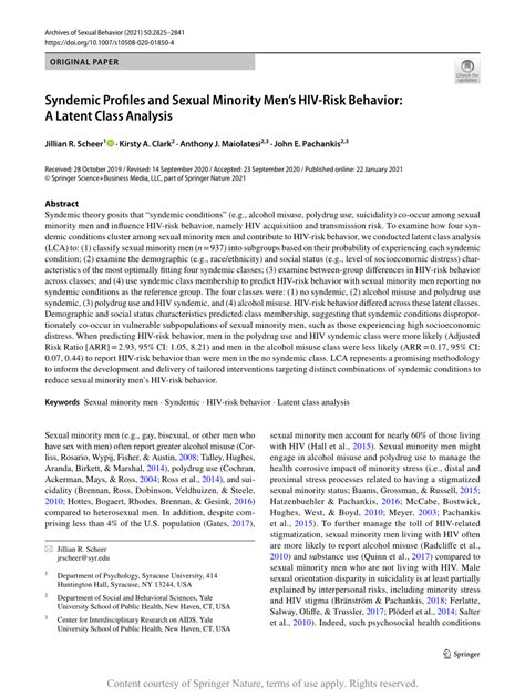 Syndemic Profiles And Sexual Minority Mens Hiv Risk Behavior A Latent Class Analysis Request Pdf