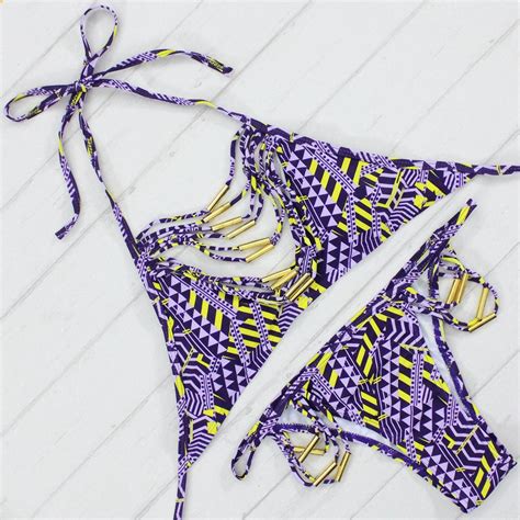 2017 Sexy High Neck Bikini Bandage Swimwear Cut Out Swimsuit Retro