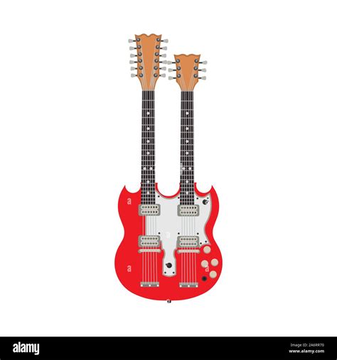 Double Red Electric Guitar Vector Illustration Rock Instrument Two Flat Design Equipment Bass