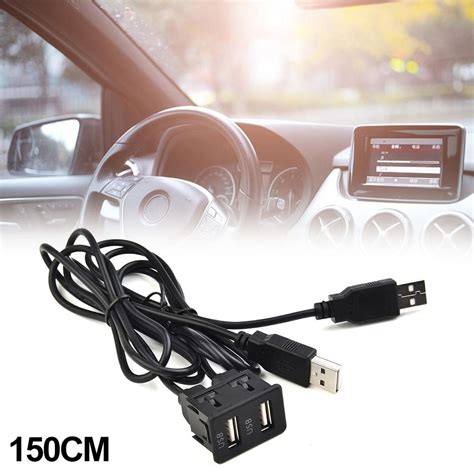 LYLONG 150CM Car Dash Flush Mount Aux USB Port Panel Dual USB Extension