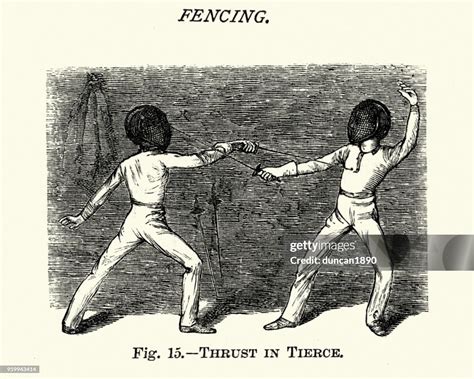 Victorian Sports Fencing Thrust In Tierce High Res Vector Graphic