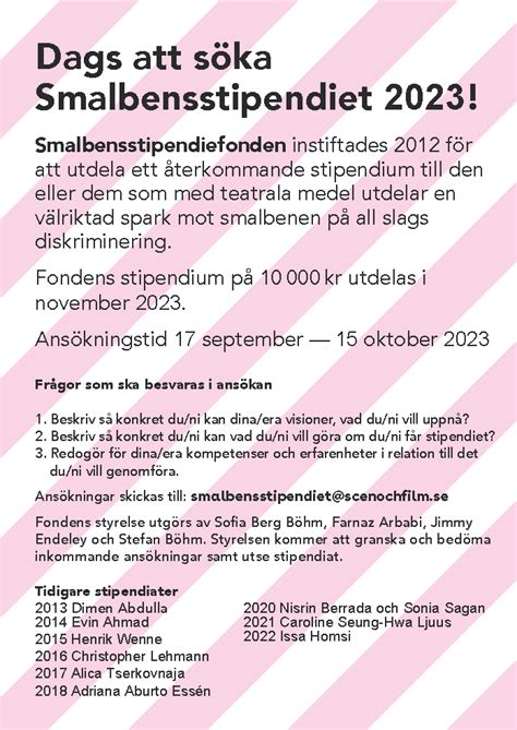 Sök Smalbensstipendiet 2023 Scen And Film