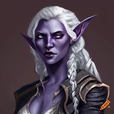 Full Body Female Seldarine Drow Elf Long Braided Hair Gray Eyes