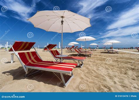 Rimini and Riccione Beach. Emilia Romagna, Italy Stock Photo - Image of chair, ocean: 31813478