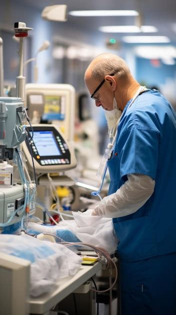 Premium Photo Doctor Wearing Blue Scrubs And Glasses Works On A