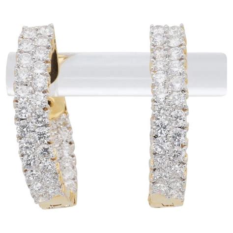 Luxurious K Yellow Gold Hoop Earrings With Ct Natural Diamonds