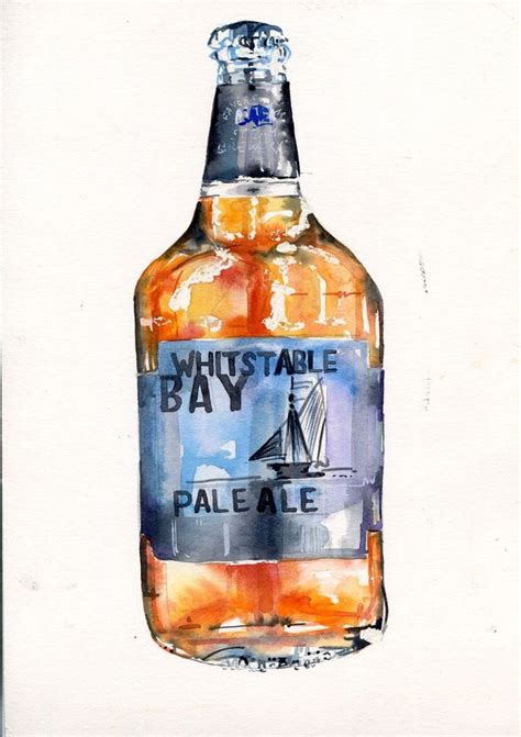 A Watercolor Painting Of A Bottle Of Beer With A Boat On The Label That