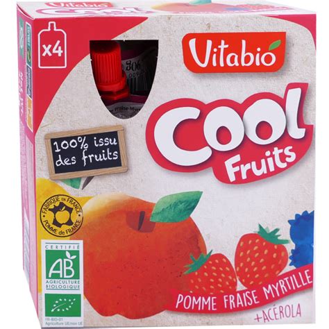 VITABIO COOL FRUITS POMME FRAISE MYRTILLE ACEROLA 4 X 90 G