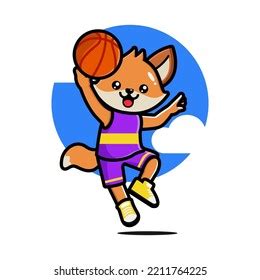 Happy Cute Fox Playing Basketball Stock Vector (Royalty Free ...