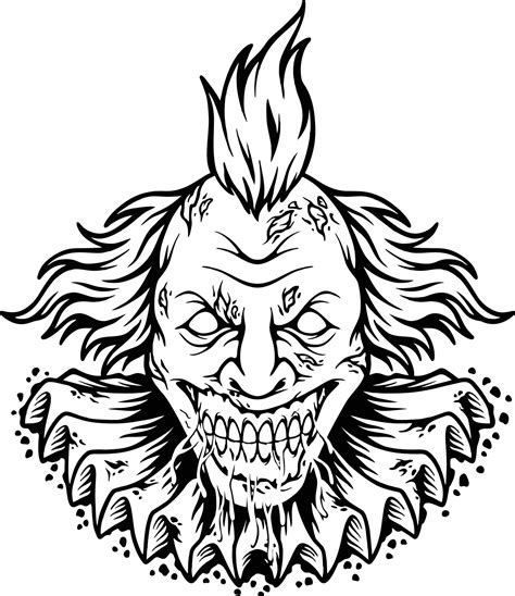 Scary Evil Clown Head Cartoon Logo Monochrome Vector Illustrations For