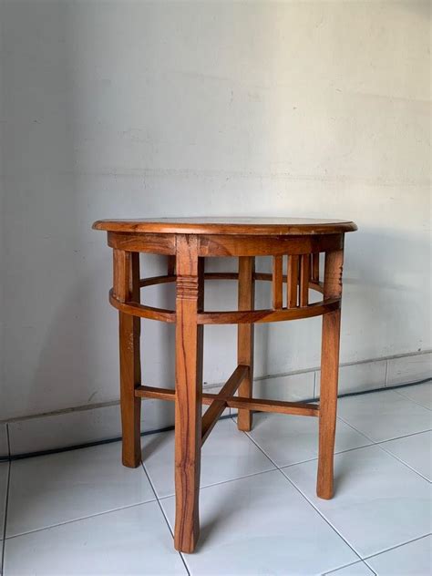 Meja Bulat Kayu Jati Furniture Home Living Kitchenware