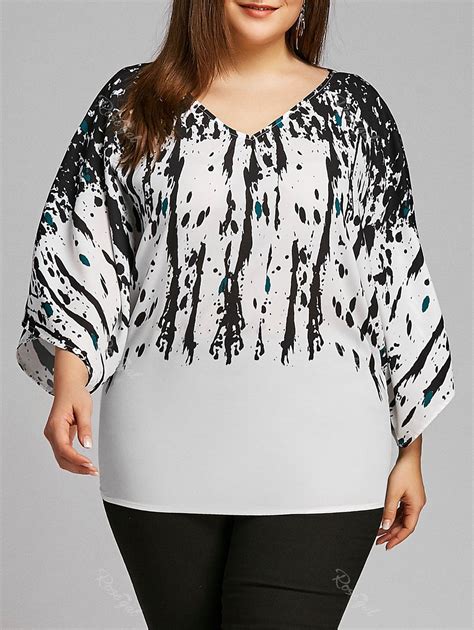 Off Plus Size Batwing Sleeve Splatter Paint Blouse Rosegal